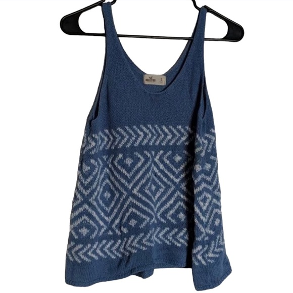 HOLLISTER Blue & White Knit Nordic Print Scoopneck Swing Tank Top - Picture 5 of 6